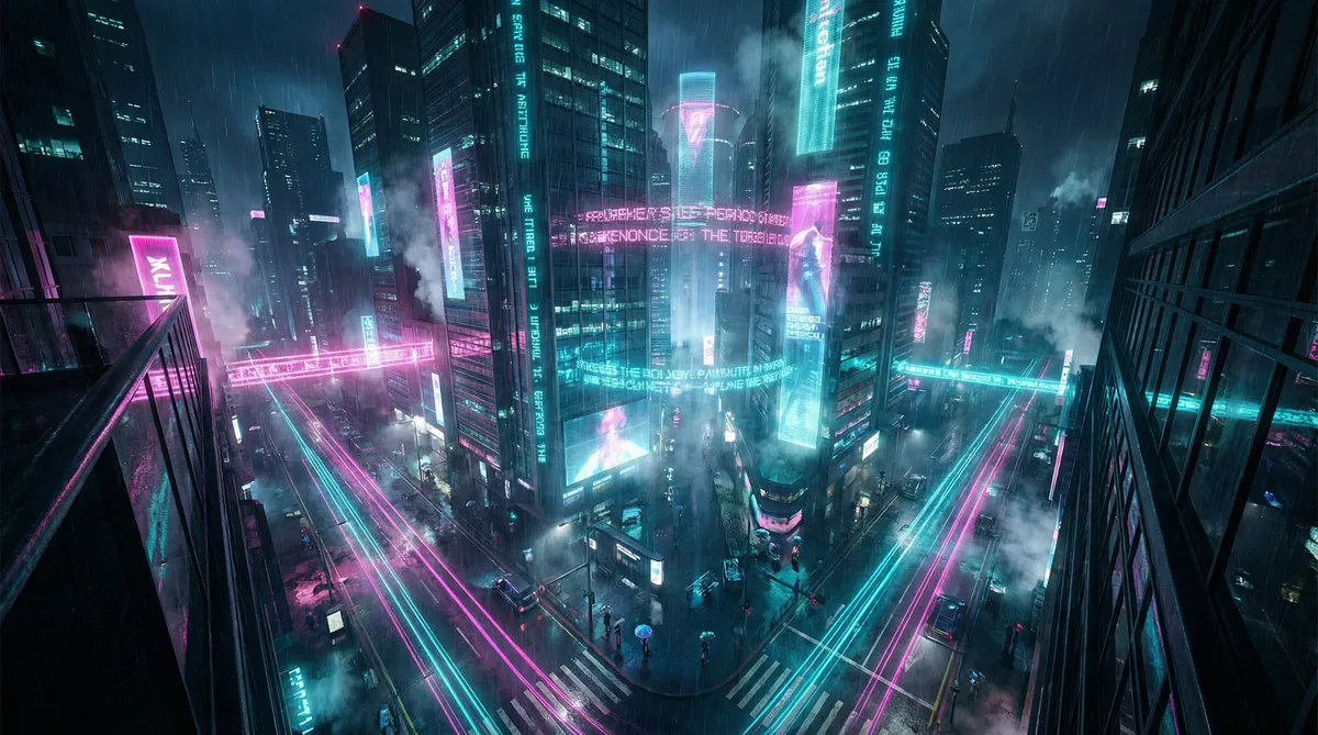 唐韵 马景涛 竖屏短剧平台首页背景 - 赛博朋克都市夜景